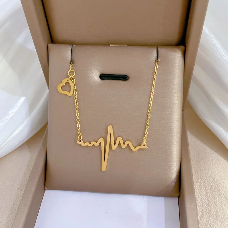 Simple Wave Heart Necklace Chic Ecg Pulse Charm Pendant Necklace Lightning Women Vintage Jewelry Accessories