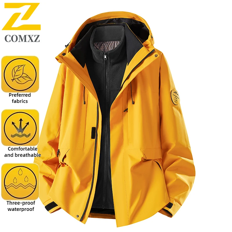 

Charge Jacket for Men and Women 2025 New Windproof Waterproof Warm Three in One Hooded Jacket Outdoor Hiking Camping Windbreaker