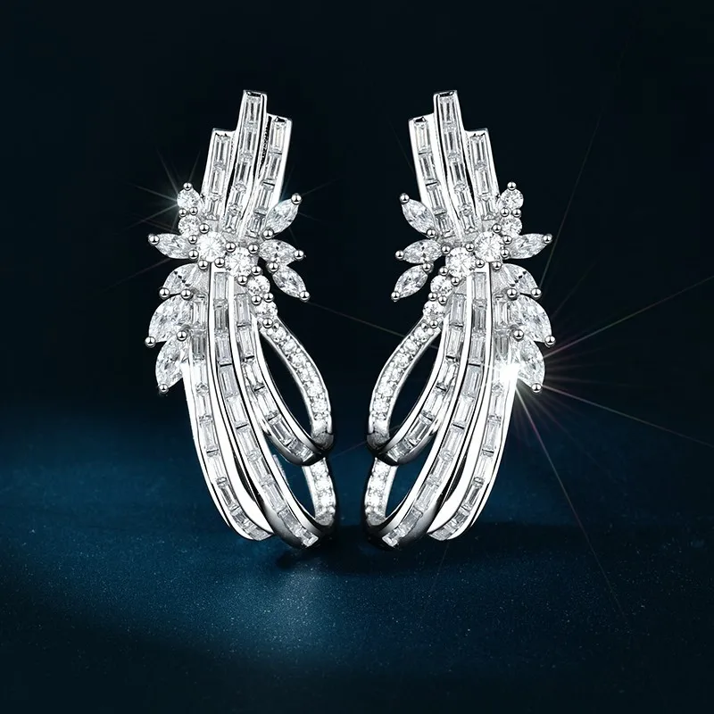 

BELLUX 925 Sterling Silver Gold-plated Synthetic Zircon White Floral Sweet Earrings Women's Fashion Jewelry