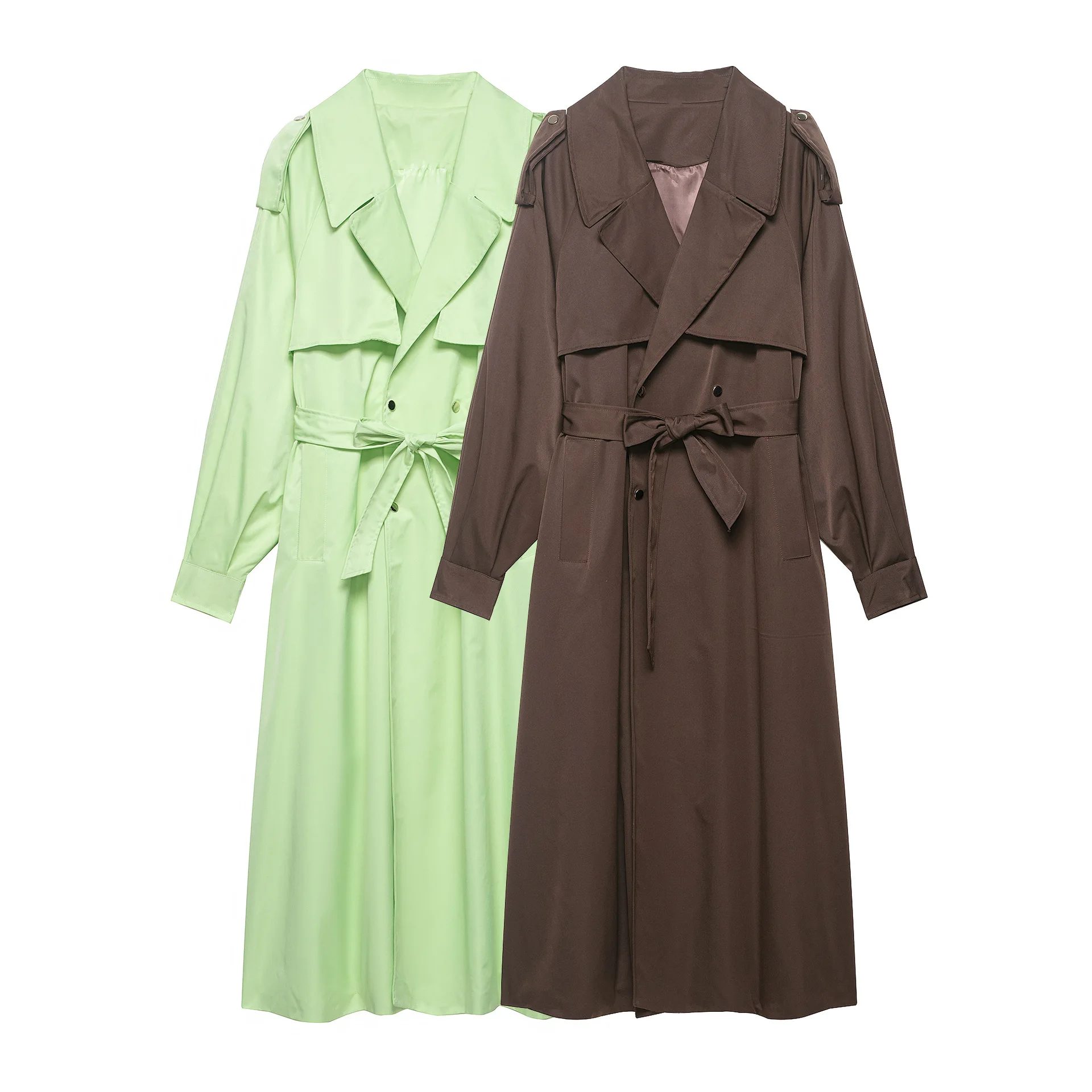 Retro Long Women's Trench Coat Large Lapel Double Row Buckle Tie Waist Knee Length Coat Spring Autumn Temperament Coat New