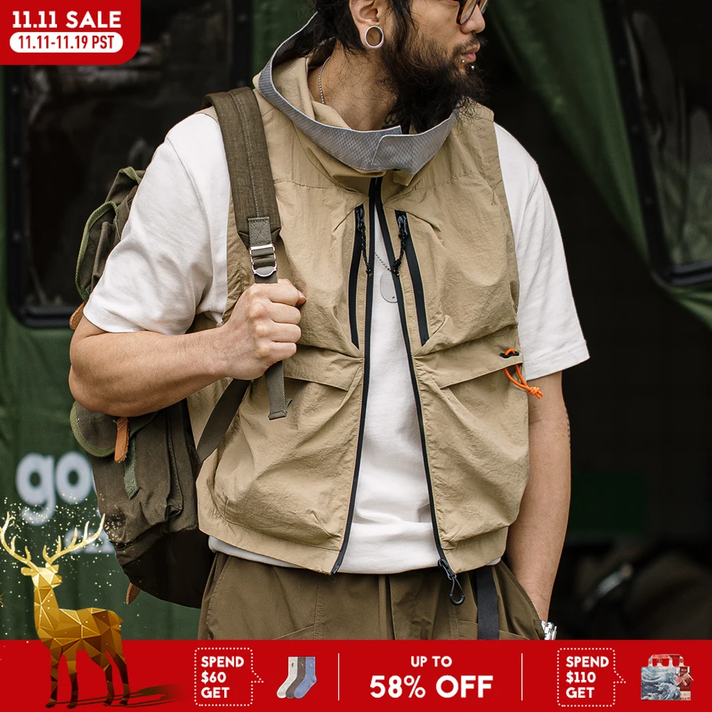 

Maden Outdoor Functional Quick-drying Vest Multi-pocket Hooded Camping and Fishing Sleeveless Waistcoat for Men and Women