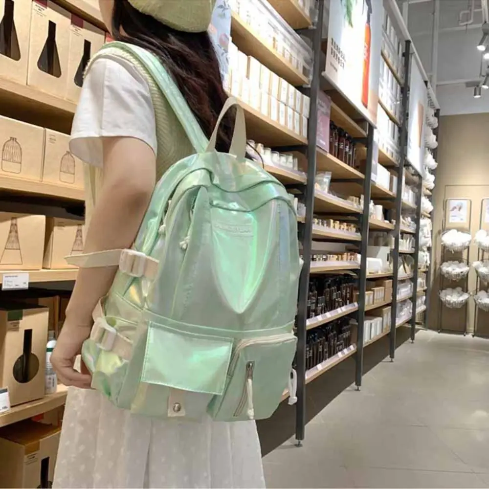 Ransel Laser Multi Saku Kawaii Tas Tangan Gaya Korea Tas Penyimpanan Tas Sekolah Siswa Tas Travel Tas Bahu Remaja