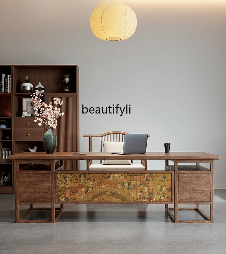 

Solid Wood Office Executive Desk New High-End Study Desk Minimalist