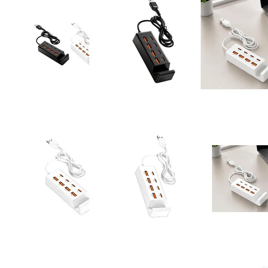 Q6PA Eight-Way USB Charging Station with Integrated Vertical Phone Stand Adapter
