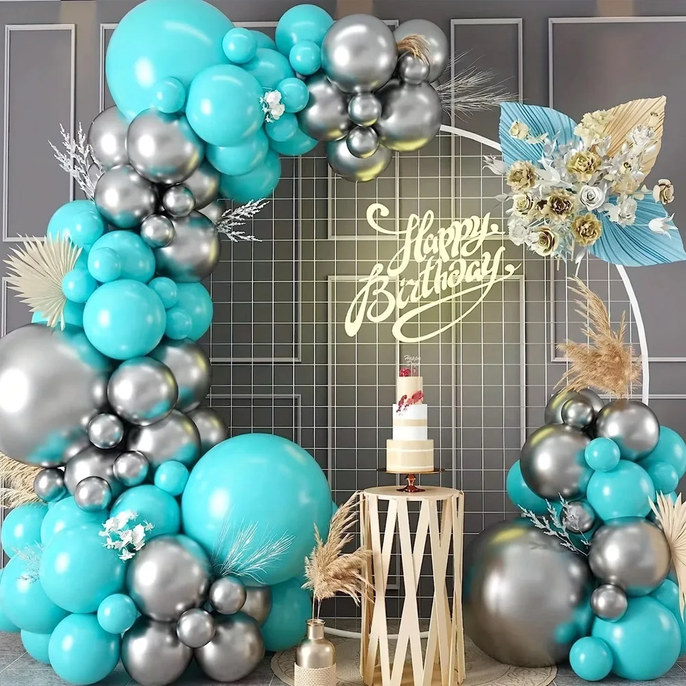 114 Stück blaue Luftballons Bogen Kit Metallic blaue Ballon Girlande Geburtstag Party Dekorationen Baby Dusche Taufe Hochzeit Thema Dekor