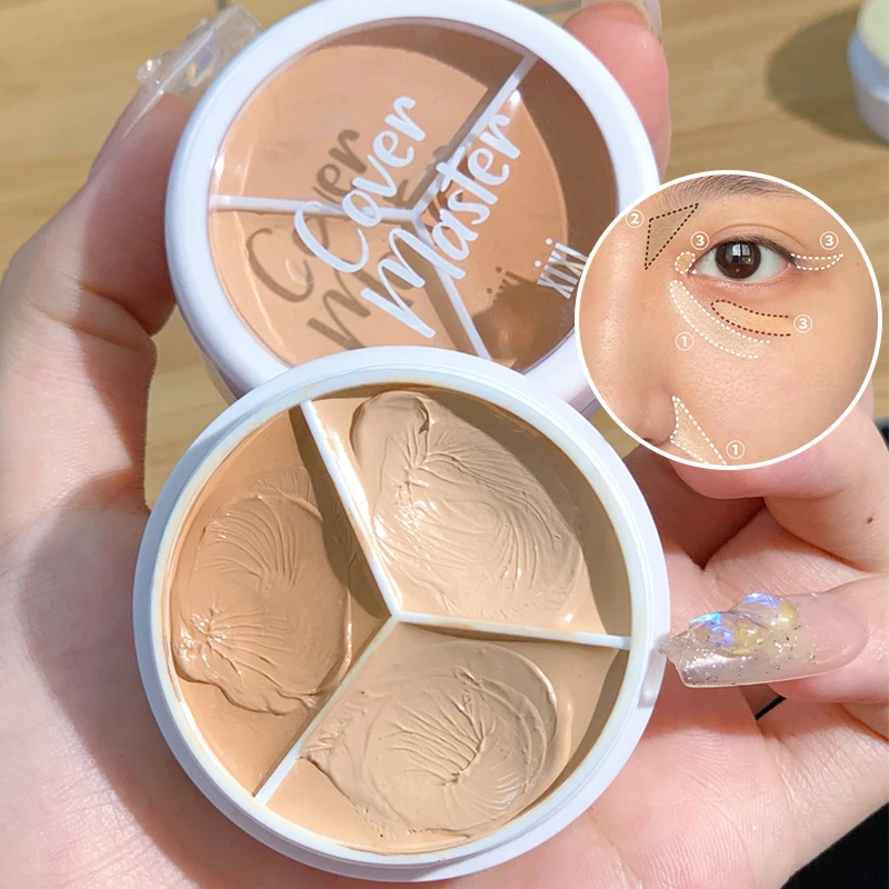 3 Colors Coverage Green Nose Contour Shading Concealer for Dark Circles High Pigment Long-Lasting Powder Non-Stick Formula