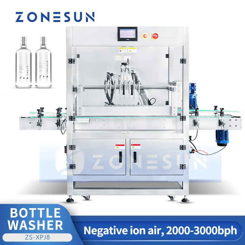 ZONESUN Automatic Anion Plastic Bottle Rinsing Machine 8 Heads Rotary Pressure Washing Cleaning Mass Production ZS-XPJ8