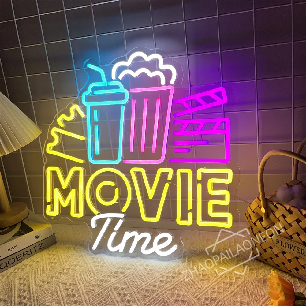 Move Time Neon Led Sign Cinemas Neon Lights Wall Art Decoration Room Decor Chips Night Lights Neon Lamps