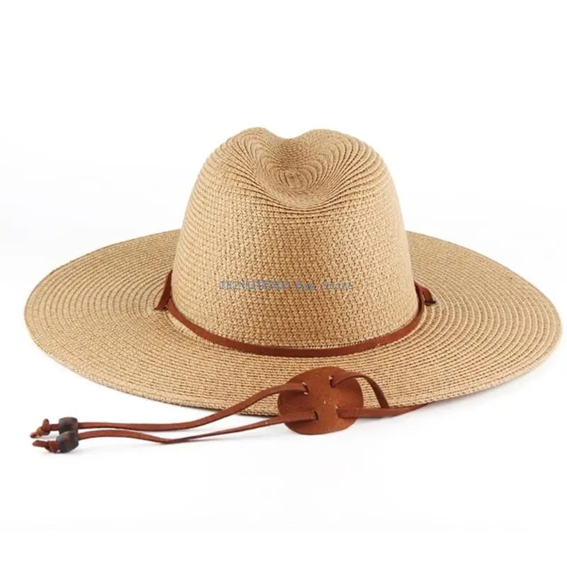 340D Fashion Woven Straw Sun Hat with Sun Blocking and Adjustable Chin Strap Wide Brims Panama Hat for Outdoor Beach Activity