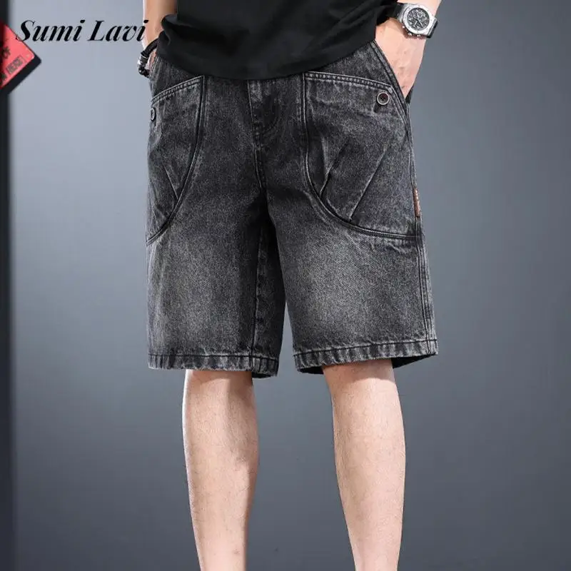 

Винтажные лоскутные свободные джинсовые шорты для мужчин, уличная мода, однотонные джинсовые шорты, весна-лето, мужские повседневные джинсовые шорты