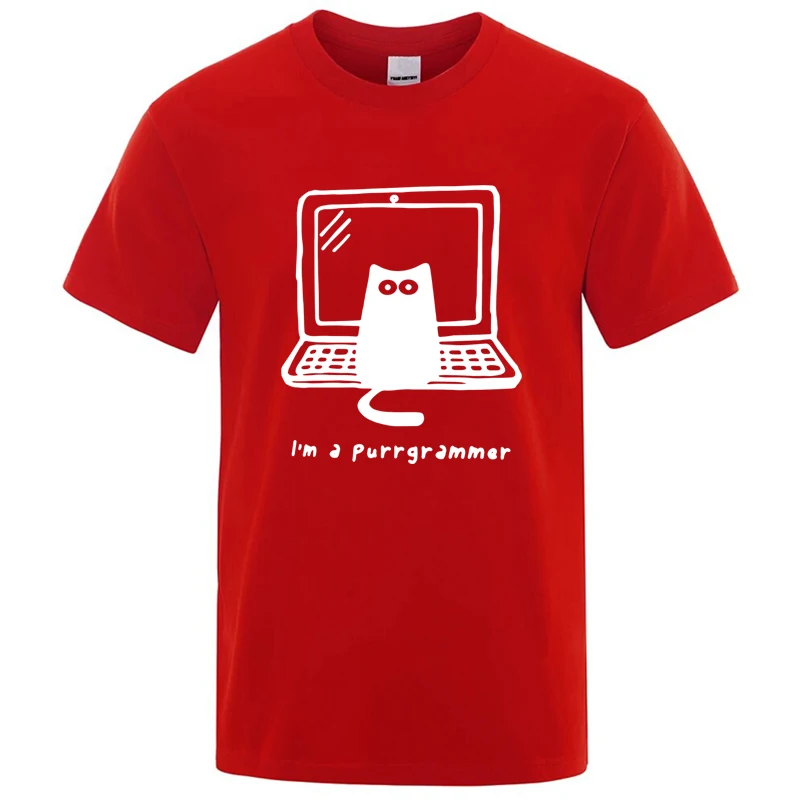 Men's T-shirt High Quality 100% Cotton Funny Cat Programmer Printed Summer Casual Loose Cool Cat Men T Shirt O-neck Male Top Tee