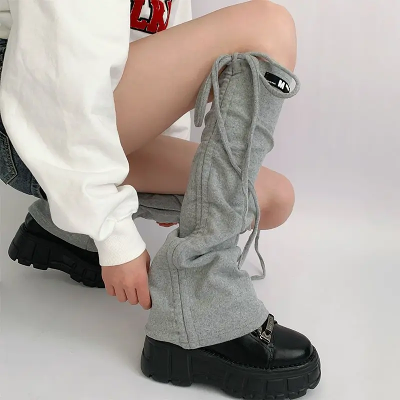 polainas-de-malha-cinza-claro-com-cordao-lateral-franzido-estilo-folgado-streetwear-y2k-protetores-de-bota-punhos-de-bota