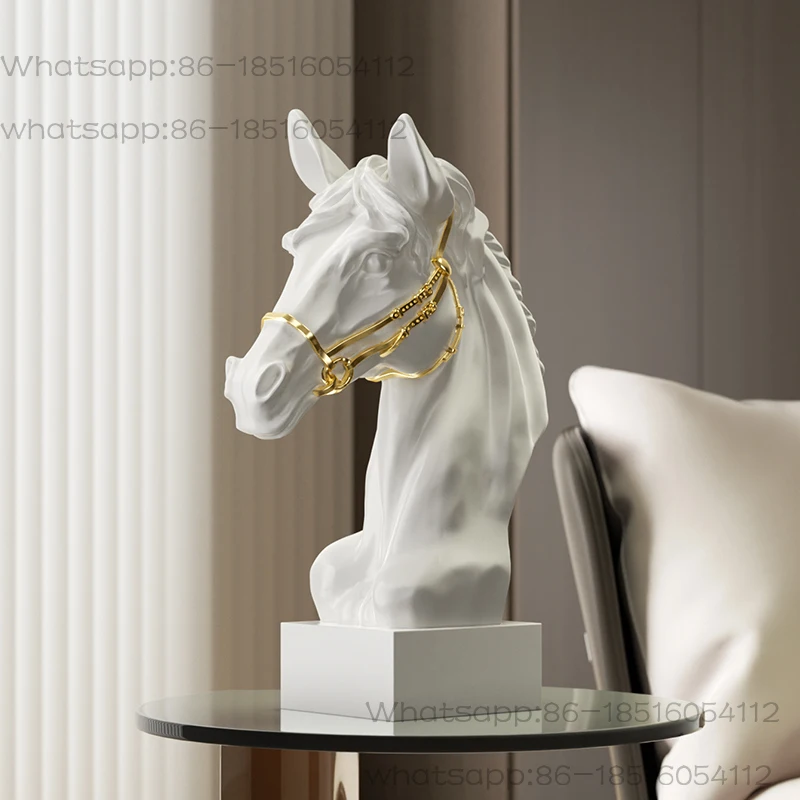 Gypsum sculpture Artistic horse head ornament Statues Soft decoration living room wine cabinet office Figurines Home Decor