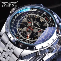 Relojes deportivos JARAGAR para hombre, relojes mecánicos automáticos de lujo de primeras marcas para hombre, relojes de pulsera militares con correa de acero y cuero, regalos
