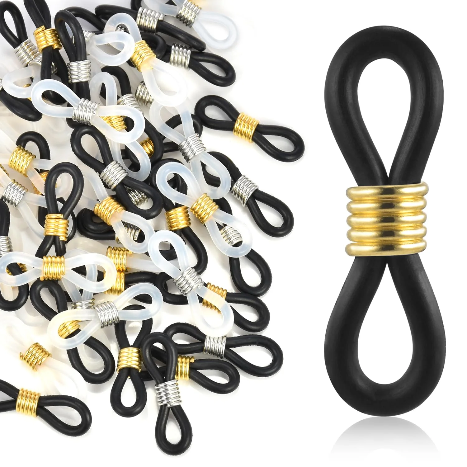 20Pcs Ear Hook Adjustable Anti-Slip Eyeglass Chain Ends Retainer Rubber Glasses Ring Sunglasses Loop Connectors Accessories