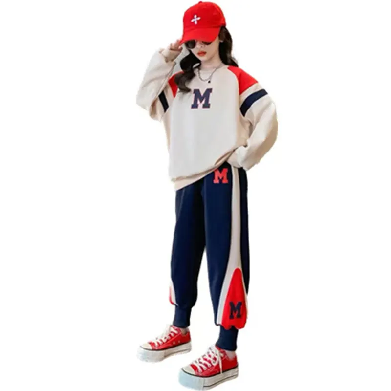 

Teeange Girls Sport clothes set Spring Autumn 2023 Fashionable Trend Loose Style Cotton suit Youth Kids Sweatshirt+Pants Outfits