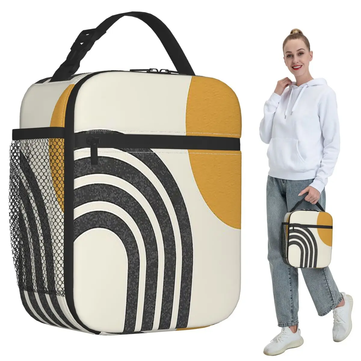 Mid Century Modern Gold - Sun And Rainbow Insulated Lunch Bag Office Cooler Thermal Food Box Tote Portable Lunch Boxes Container
