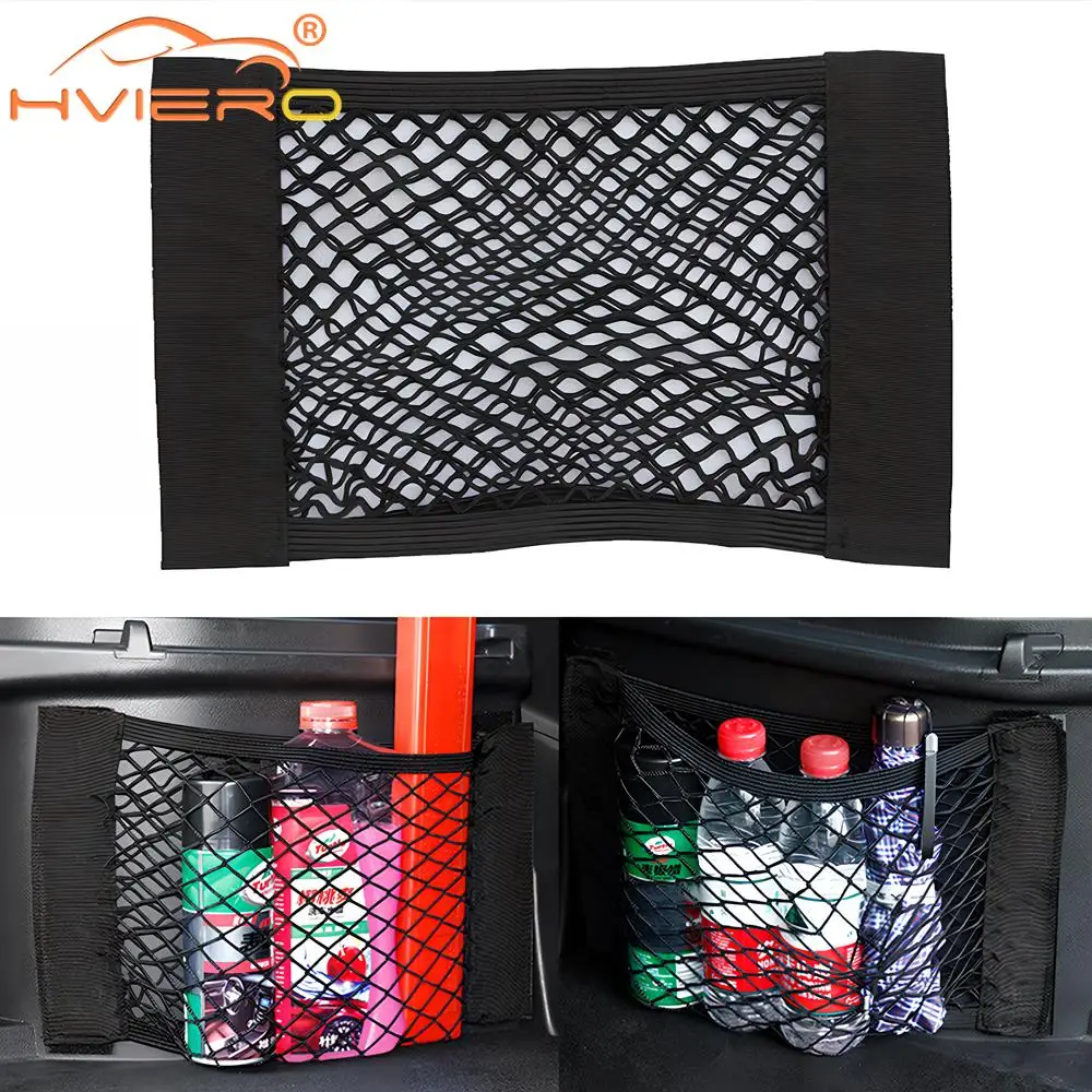 Car Back Rear Trunk Organizer Net Mesh Seat Elastic String Magic Sticker Universal Storage Bag Pocket Auto Accessories Put Paper