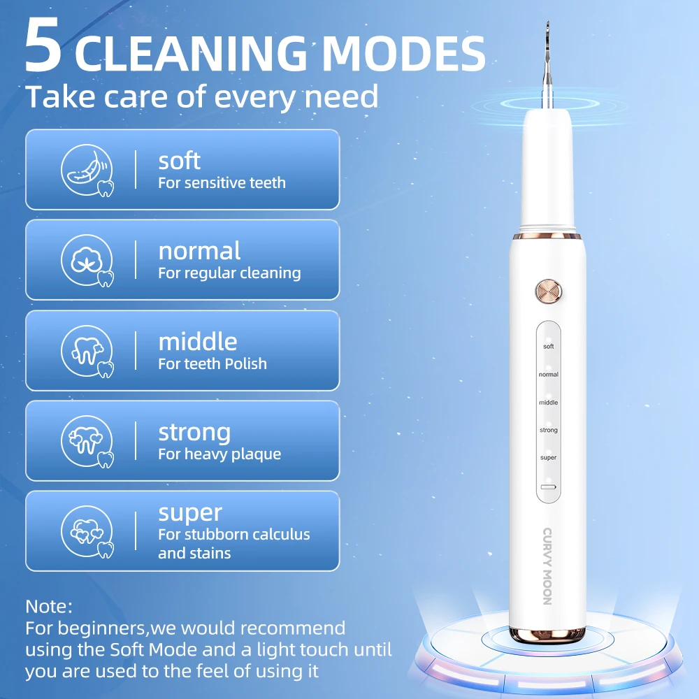 Détartreur dentaire électrique pour dissolvant de tartre, nettoyeur de dents ultrasonique, étanche IPX6 avec cinq Modes, outils de nettoyage des dents