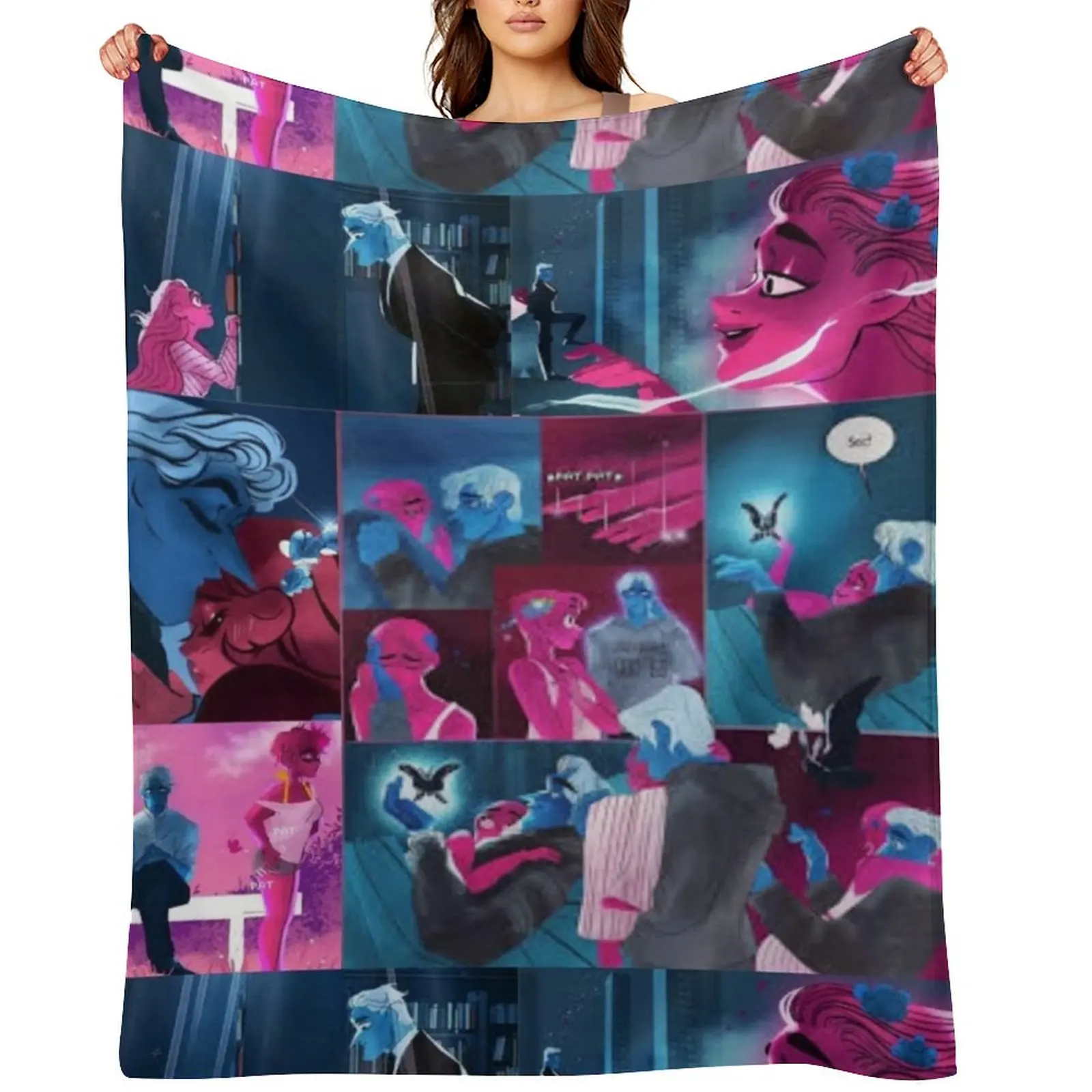 Lore Olympus Persephone and Hades Collage Webtoon Art Throw Blanket Heavy Polar Softest decorative Plush Blankets