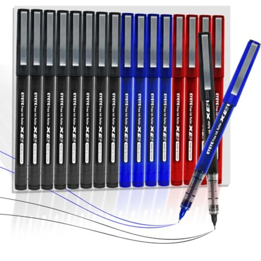 

3 Colors Liquid Ink Rollerball Pens, 16 Packs 8 Black and 4 Blue and 4 Red Quick Dry Gel Pen, 0.5mm Fine Needle Nib for Taking