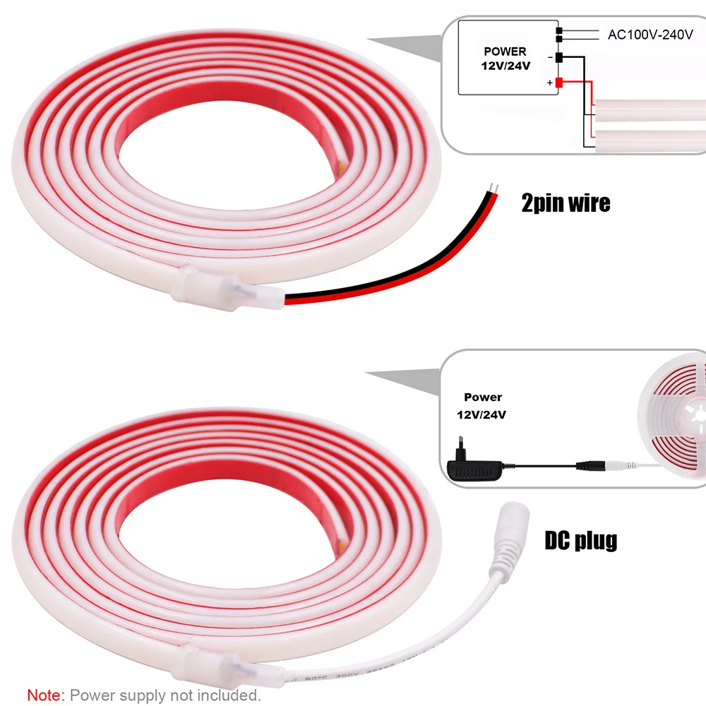 เทป IP68 LED COB แถบนีออนกันน้ำ12V 24V 320หลอด LED ยืดหยุ่นได้10สี0.5ม. 1ม. 2ม. 3ม. 4ม. 5ม.