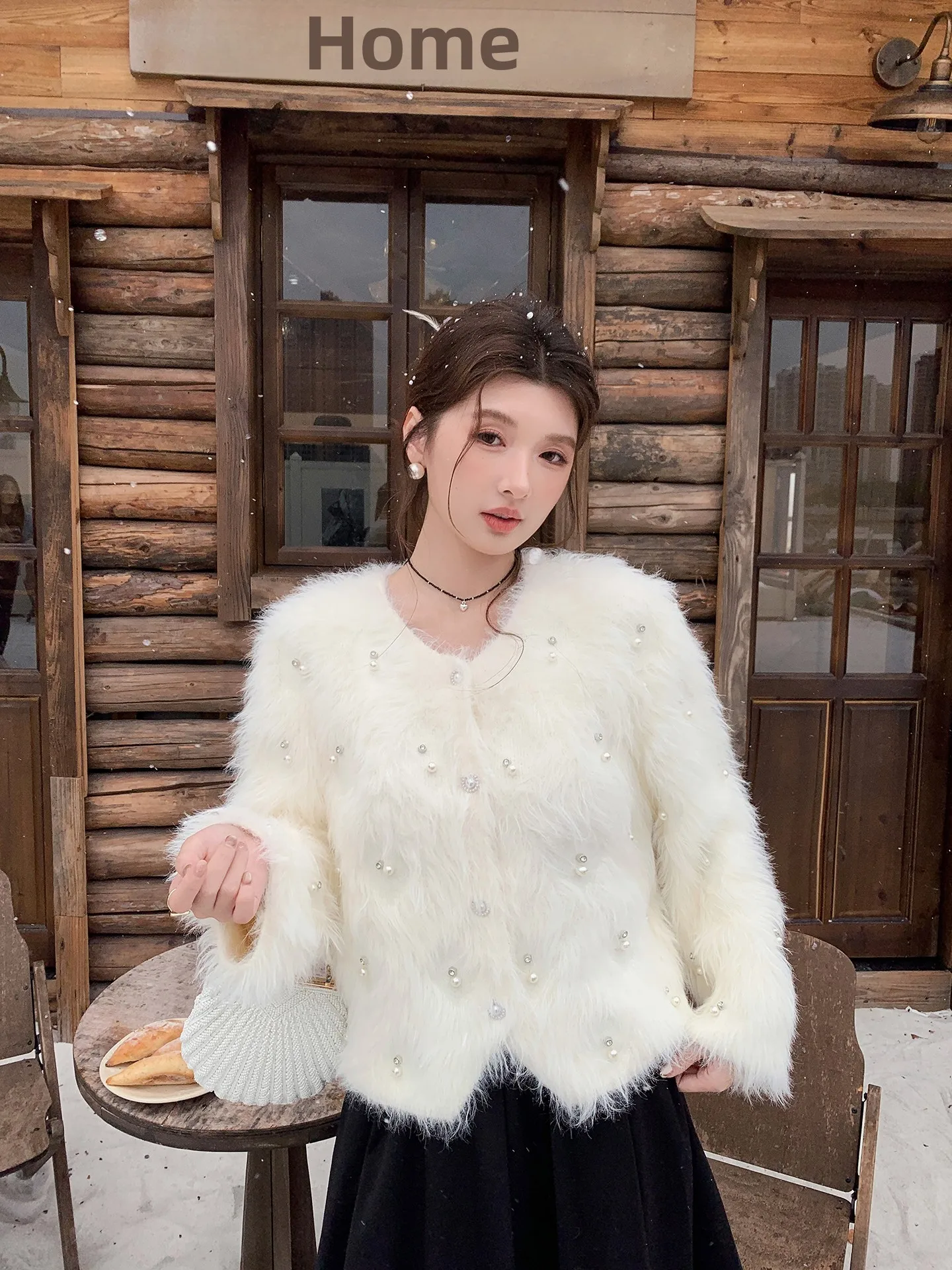 

ChuQing Independent High-End Pearl Button Design Tianxing Eco-Friendly Faux Fur Women's Winter Warmth Outerwear Ele Loose...