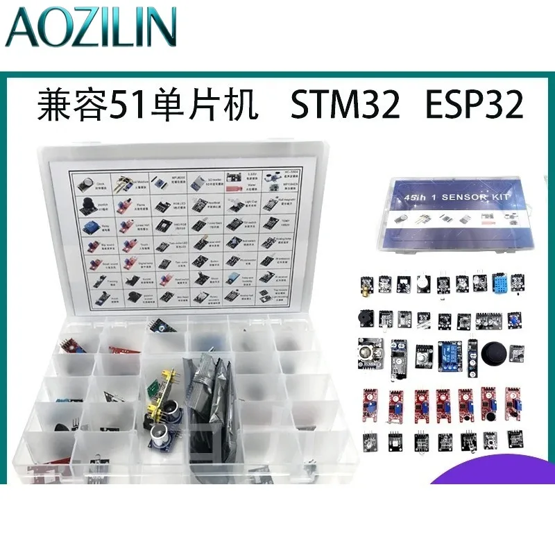 AOZILIN 16/37/45pcs Sensor Module Kit Electronic Experiment Parts Compatible STM32 Microcontroller DIY Accessories