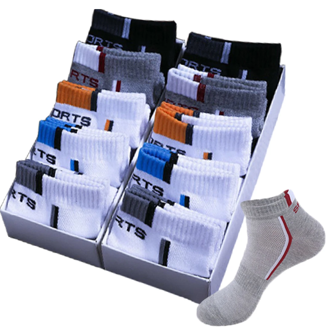 10 par wysokiej jakości męskich skarpetek do kostki Oddychające bawełniane skarpetki sportowe Mesh Casual Athletic Summer Thin Cut Short Sokken Rozmiar 38-48 — zdjęcie 2
