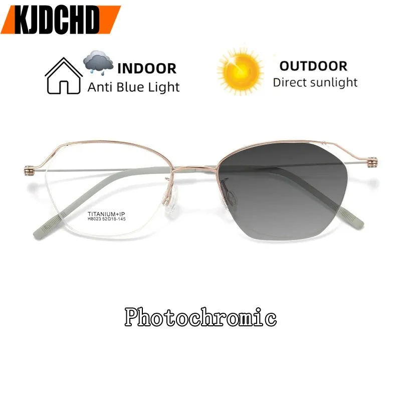 Ultra-light TItanium Half-frame Hyperopia Photochromic Prescription Glasses Women Anti Blue Ray Myopia Astigmatism Eyewear