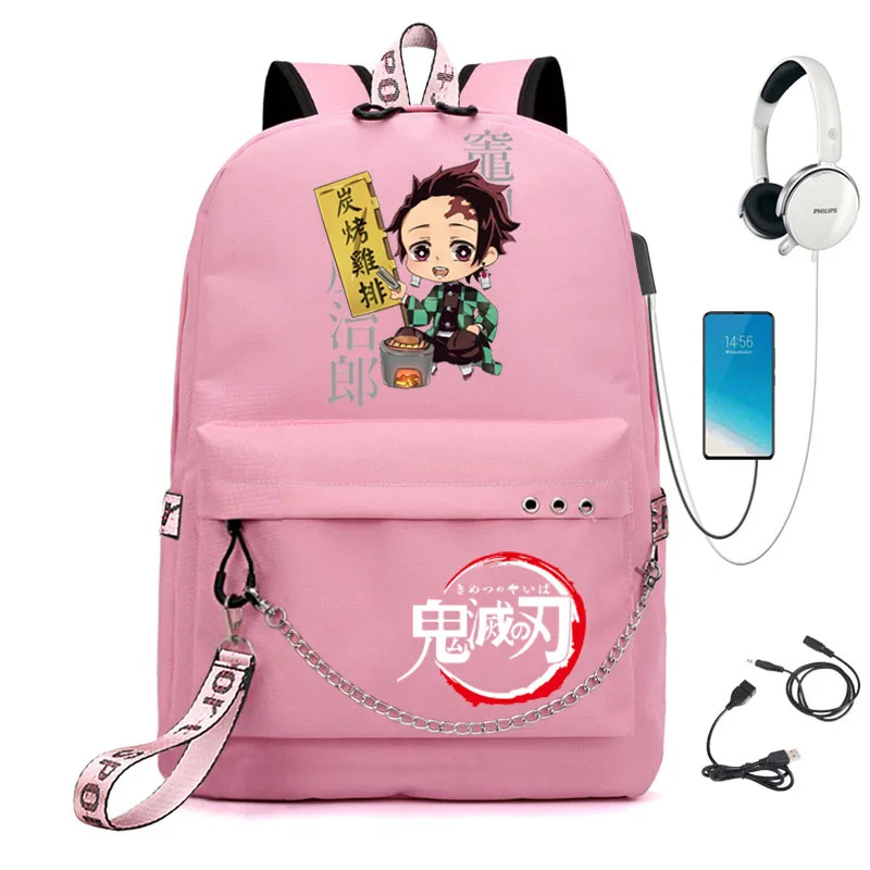 

2021 Ghost Slayer Demon Slayer Girl School Bag Usb Rechargeable Backpack Female School Bag Large High School School Bag Youth Le