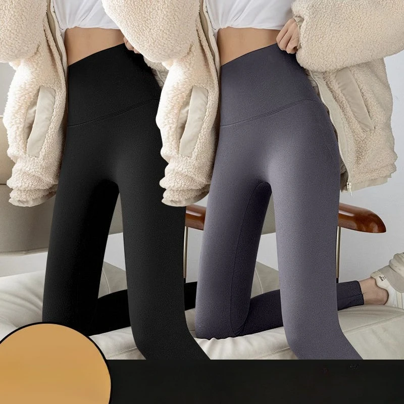 상어 바지 여성 두꺼운 양가죽 하이 웨이스트 요가 양털 및 루즈 피팅 기본 바지 가을 겨울 패션 개성