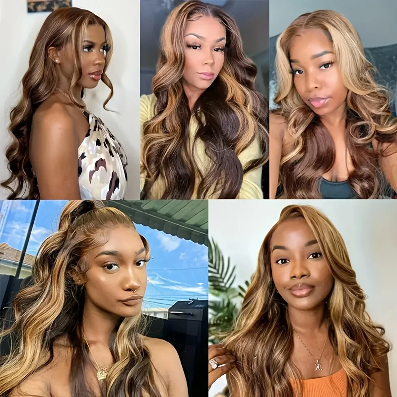 Perruque Lace Front Wig Naturelle Blond Miel, Cheveux Humains, 4x4, Pre-Plucked, À Reflets, Pour Femme Africaine