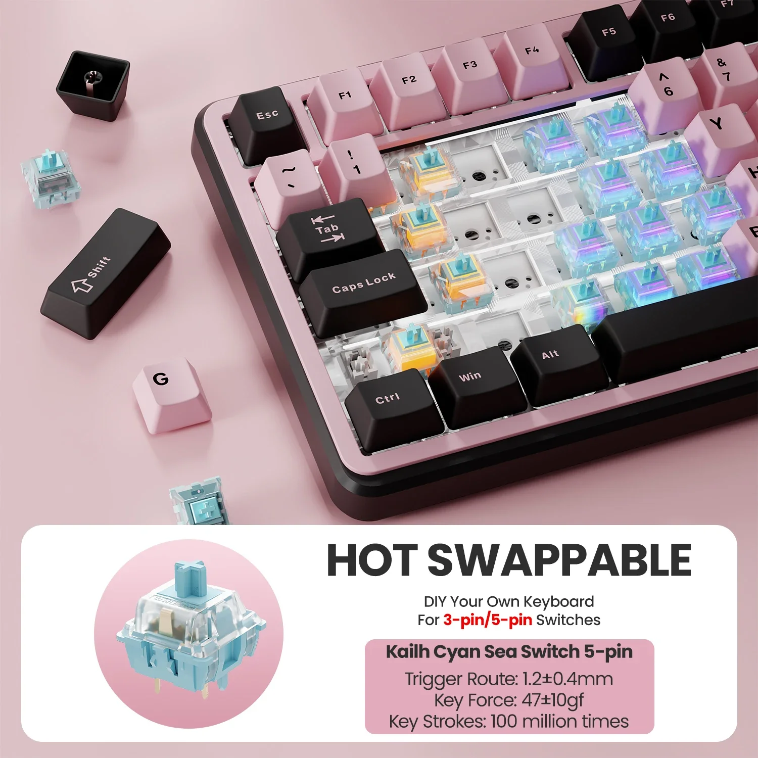 EWEADN GS75 Small Portable wireless low-latency mechanical 75% customized keyboard, for Games and Office, for Windows Laptop