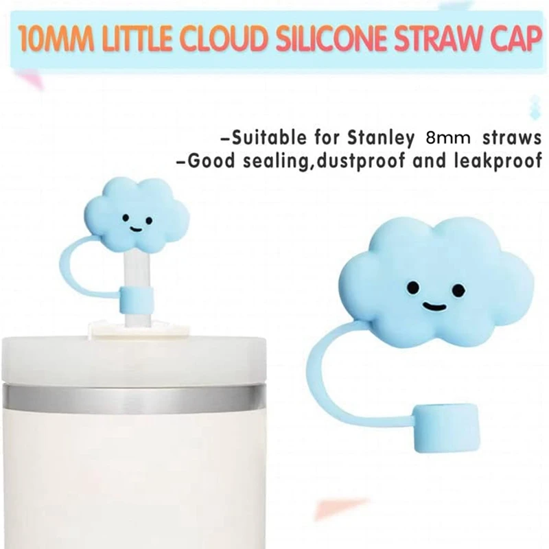 3 Piece 30&40Oz Tumbler Straw Cover White & Pink & Blue 8Mm Cloud Shape Straw Covers Cap Straw Protectors