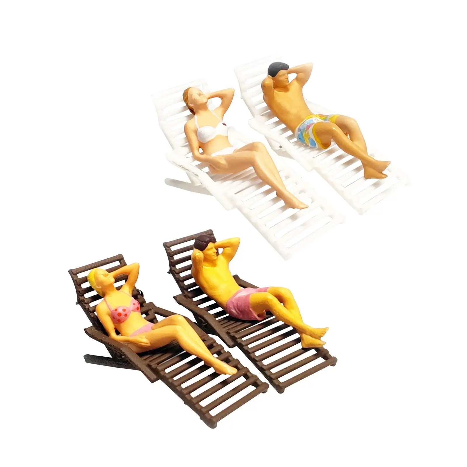 Beach Couple Model Toy Collections Simulation Recliner Chairs for 1 87 Scale Micro Landscape Scene Resin Decoration