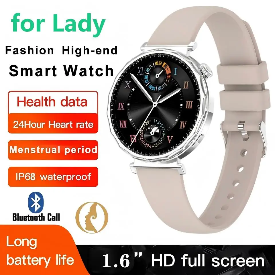 

Умные часы EX200 для женщин, 1,6-дюймовый HD-экран, звонки по Bluetooth, дистанционное управление камерой, настраиваемые циферблаты, отслеживание менструального цикла