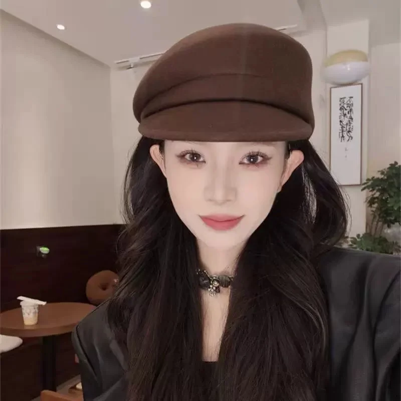 High-Quality Pure Wool Hats for Women: Fall/Winter French-Style Caps, Face-Slimming Berets, and Fancy Hats