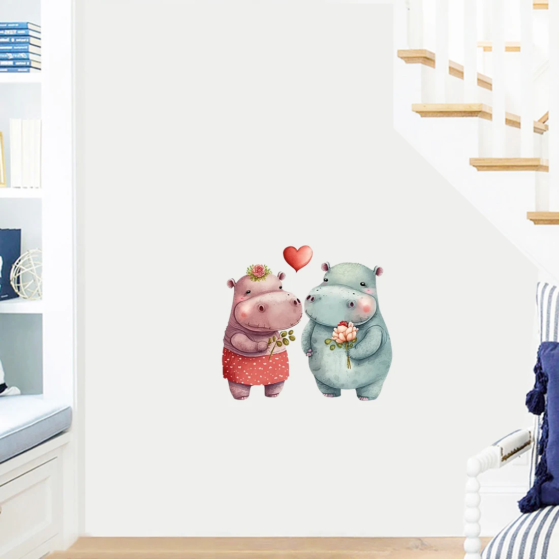 Three Ratels CF6 lovely watercolor hippopotamus cartoon animal art wall sticker for home decoration