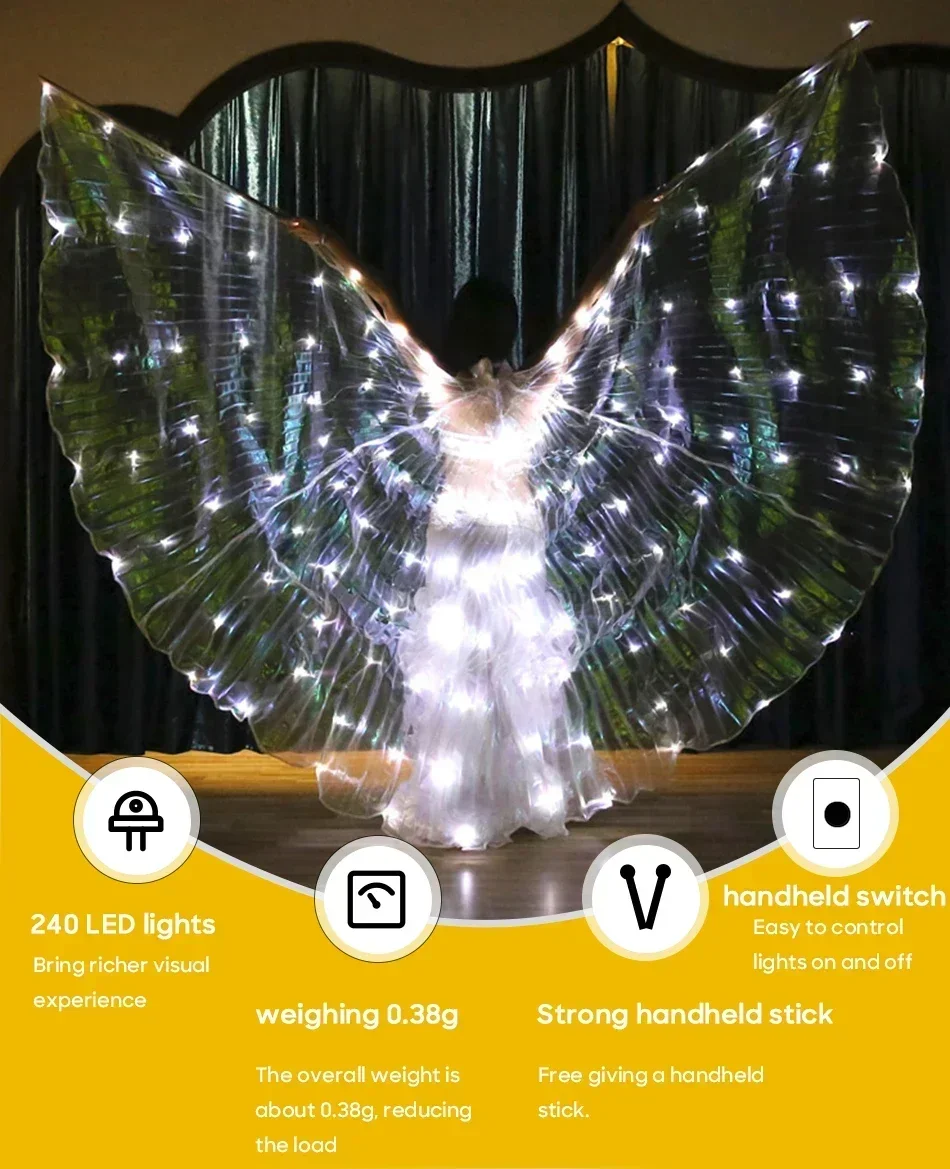 Alas LED Wings for Adult Performance, Fluorescent Butterfly, Isis Wings for Belly Dance, Festival Outfit with Sticks, 145cm