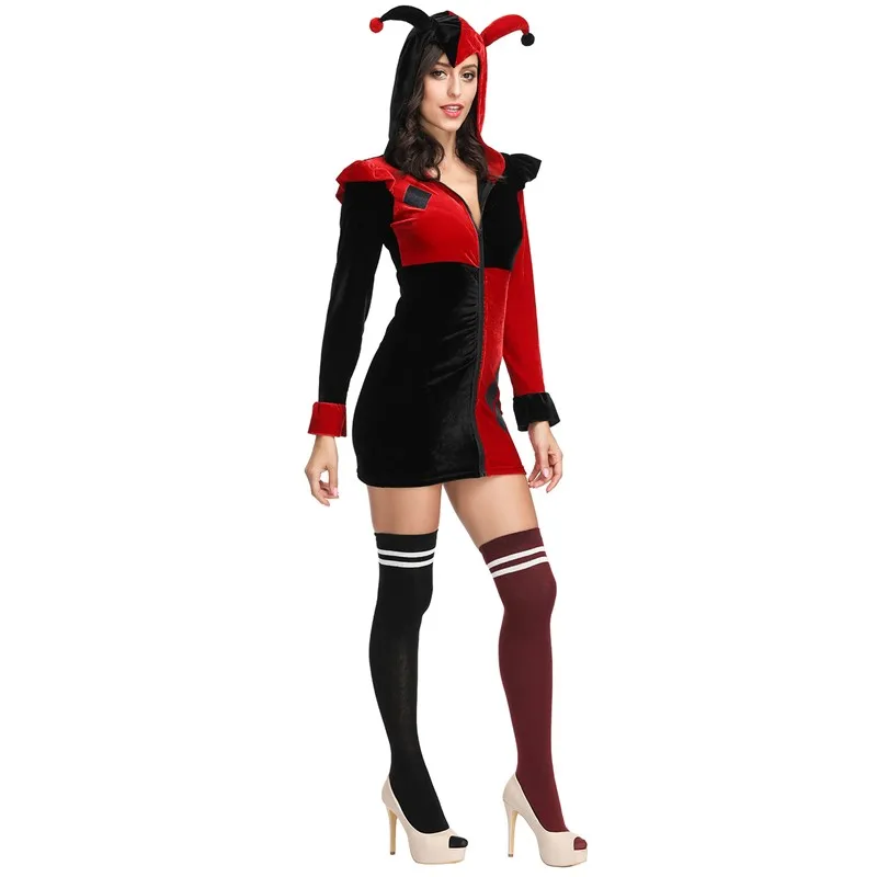 Traje de Cosplay Palhaço para Mulheres, Halloween, Boneca de Carnaval, Chapéu Droll Braid, Trama, Vestido de festa para meninas, Palhaço para mulheres