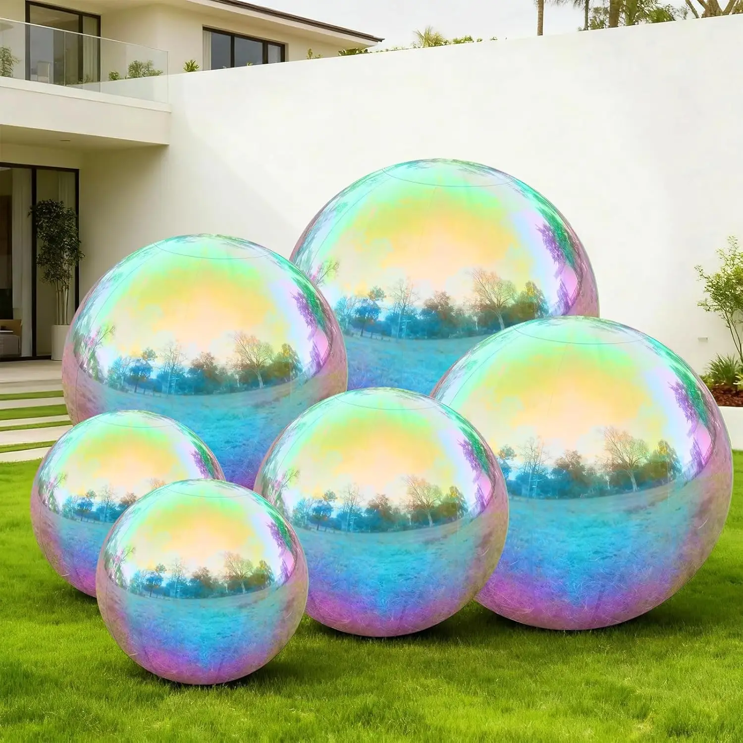 6PCS Inflatable Mirror Balls PVC Reusable Balloons with Electric Pump for Large Disco Party Stage Concert Outdoor Decor