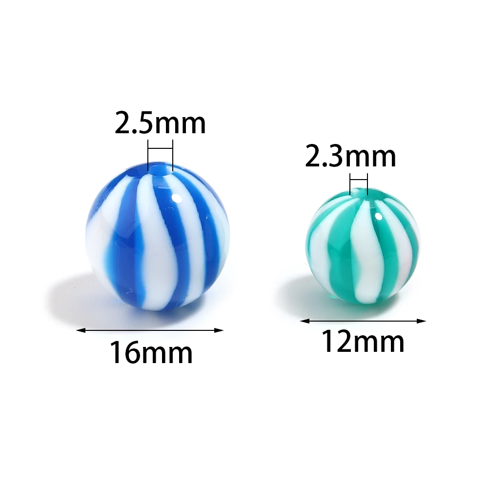 10-20pcs 12/16mm Candy Colored Striped Beads Loose Spaced Round Resin Beads For DIY Crafts Bracelet Necklace Jewelry Accessories