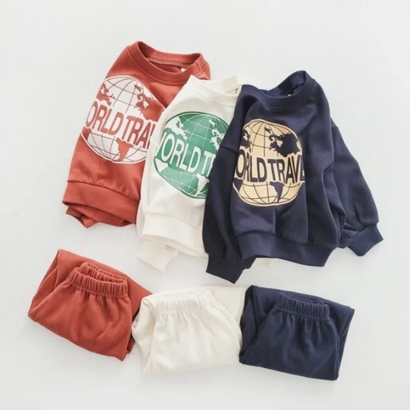 

New Korean Autumn Baby Girl Boy Clothing Sets Long Sleeves Letter O-Collar Cotton Sweatshirts+Pants Child Spring Casual Clothes