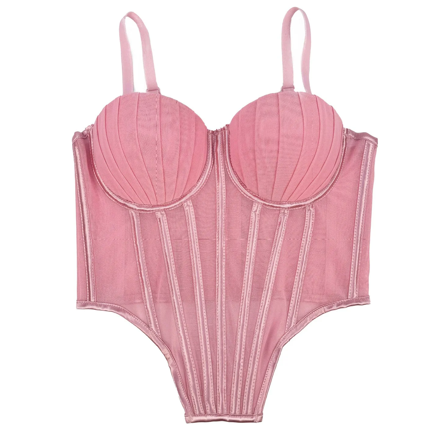 

2024 Fashion Women's Medium Stretch Underwire Shapers Pleated Design Fishbone Bust Bra 3/4 Cup Summer Corset Bodysuit One-pieces