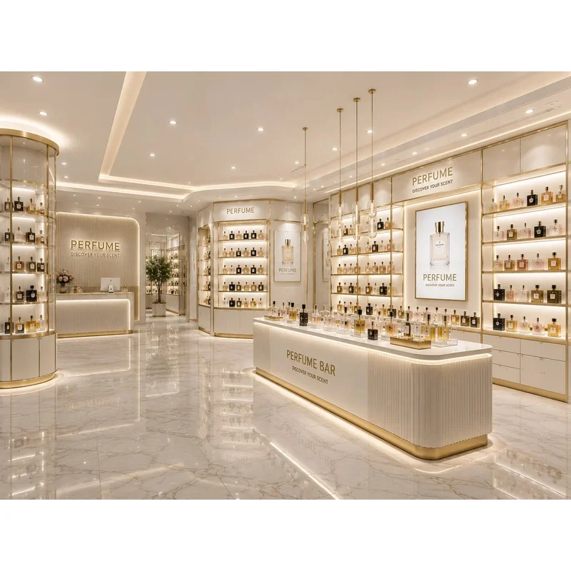 custom.High Quality Perfume Display Cabinet and Shelves Custom Showcase Furniture Boutiques and Retail Stores Shop Interior