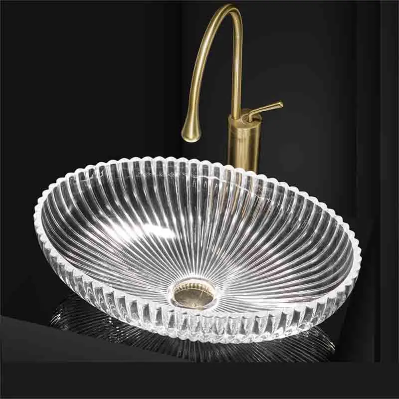 Die-cast Crystal Glass Basin Art Circular Tabletop Basin Light Luxury Hotel Washbasin Bathroom Basin Home Use