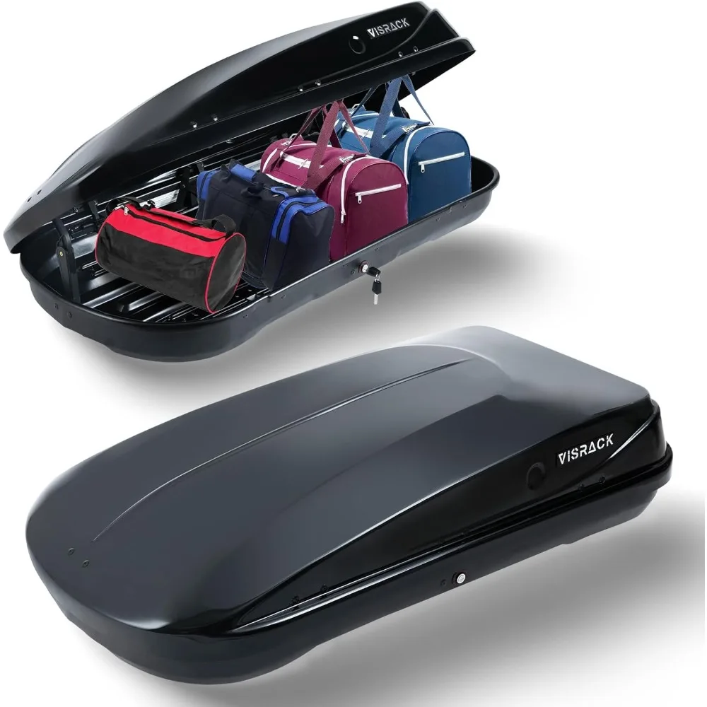 

56 Inch Black Rooftop Cargo Box Carrier, Large 13 Cubic Feet Car Top Mount Travel Luggage Storage, Dual Side Opening, Heavy Duty