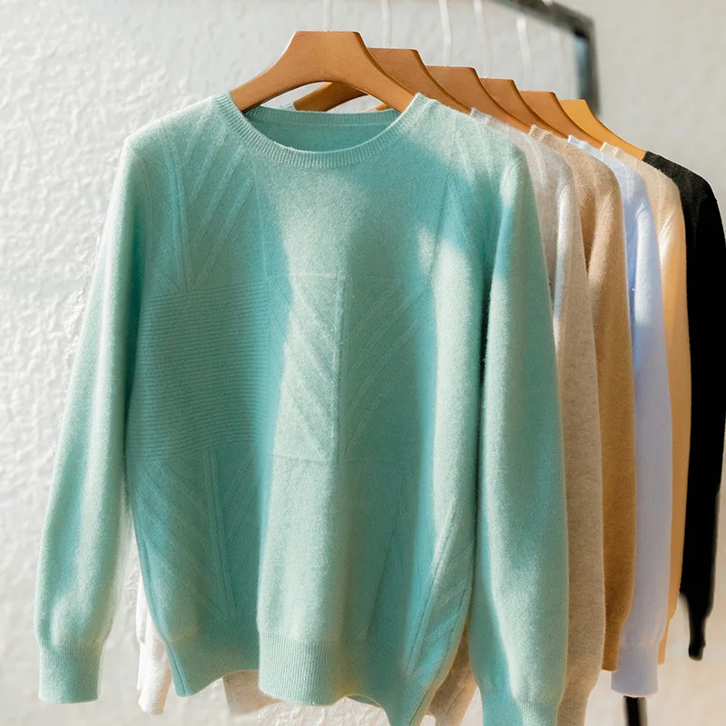 Sweater rajut tipis pria, atasan wol murni longgar leher bulat kasmir 100 musim gugur/musim dingin