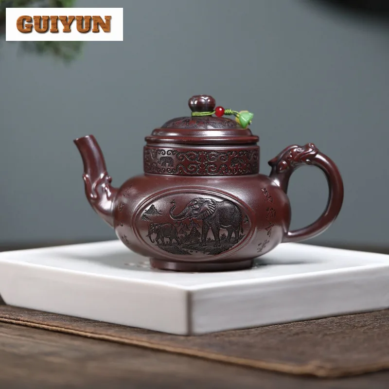 

360ml Elegant Yixing Purple Clay Teapots Handmade Ancient Altar Pot Raw Ore Antique Brass Mud Tea Brewing Kettle Zisha Tea Set